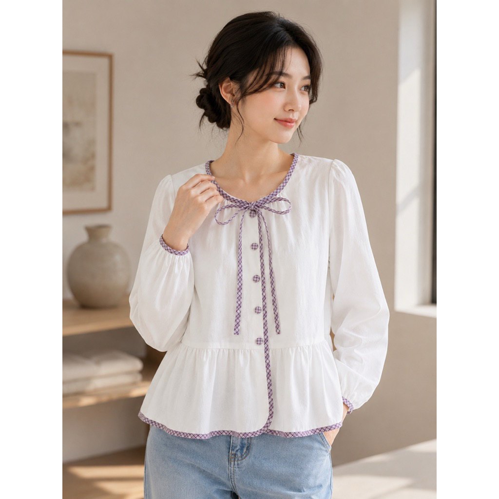 Lu.the | sweet lilac blouse lengan panjang katun premium