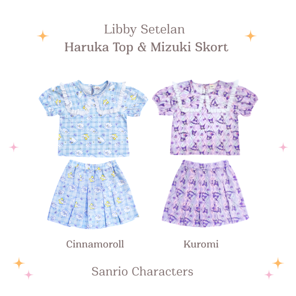Libby Setelan Anak Perempuan Haruka Top & Mizuki Skort Sanrio Karakter 1 - 2 Tahun
