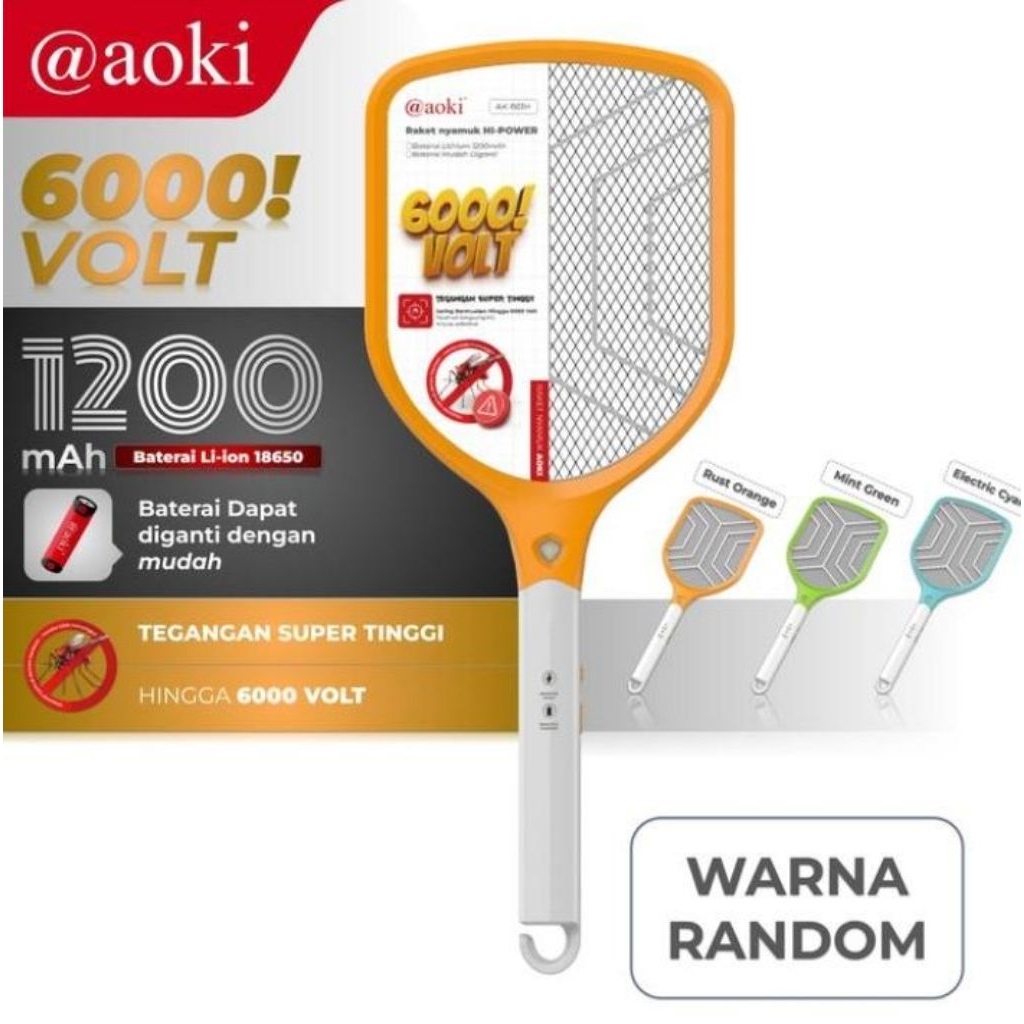 Raket Nyamuk Aoki AK-861H Rechargeable Teganggan Tinggi 6000V  Batrai Bisa Di Ganti Batrai Litium 12