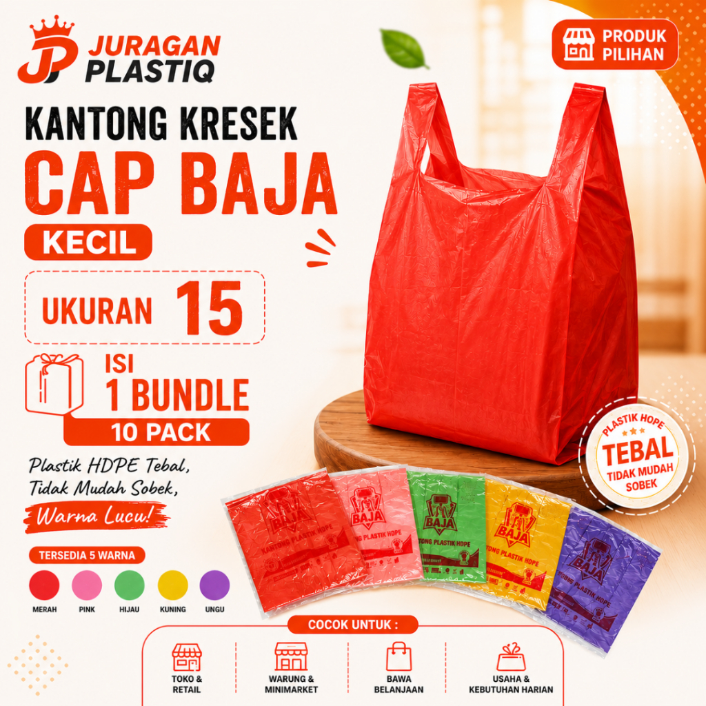 KANTONG KRESEK WARNA LUCU CAP BAJA UKURAN 15 | PLASTIK KRESEK TEBAL & KUAT UNTUK BELANJA & PACKING |