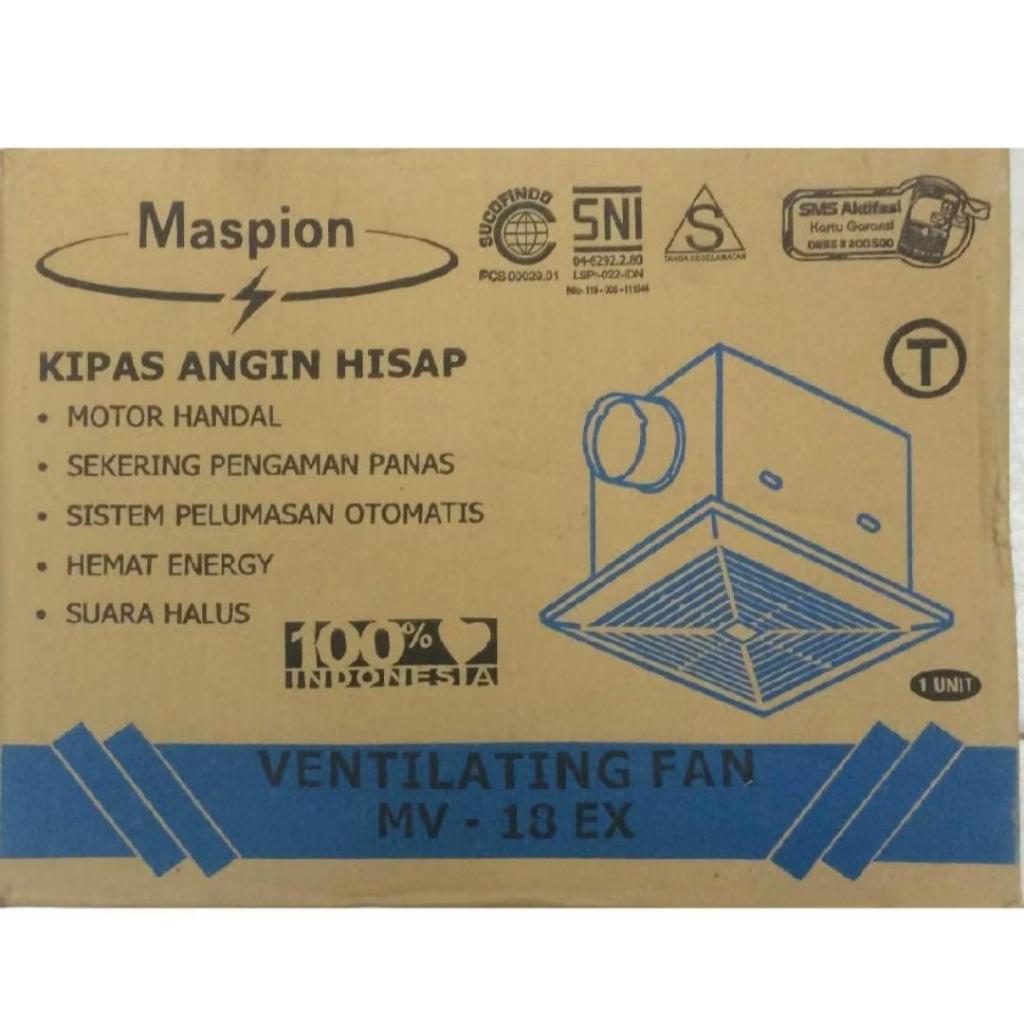 MASPION Exhaust Fan Plafon MV18EX 30W 220V 180mm Kipas 29x29cm 8,5m3/mnt