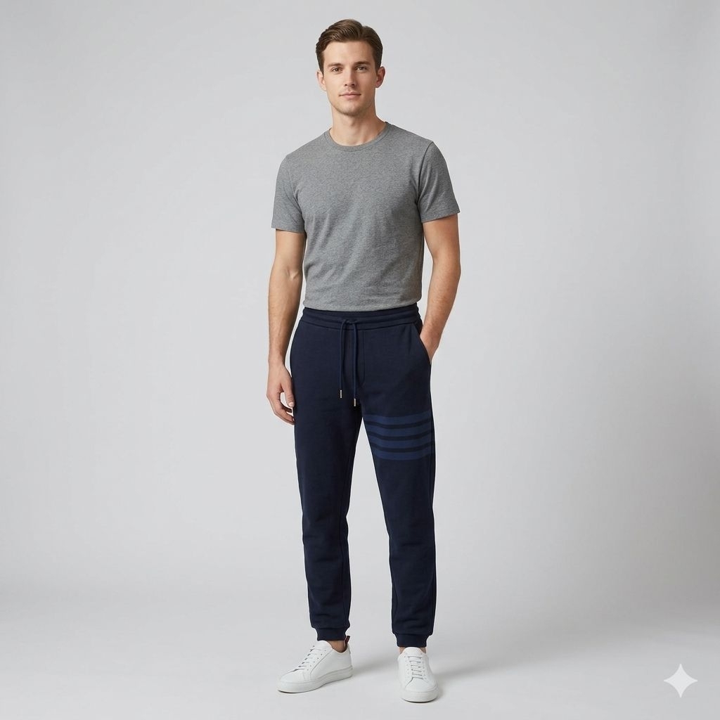 Thom Browne Navy Cotton Loopback Tonal 4-Bar Sweatpants (MJQ008a-06910415) Original 100%