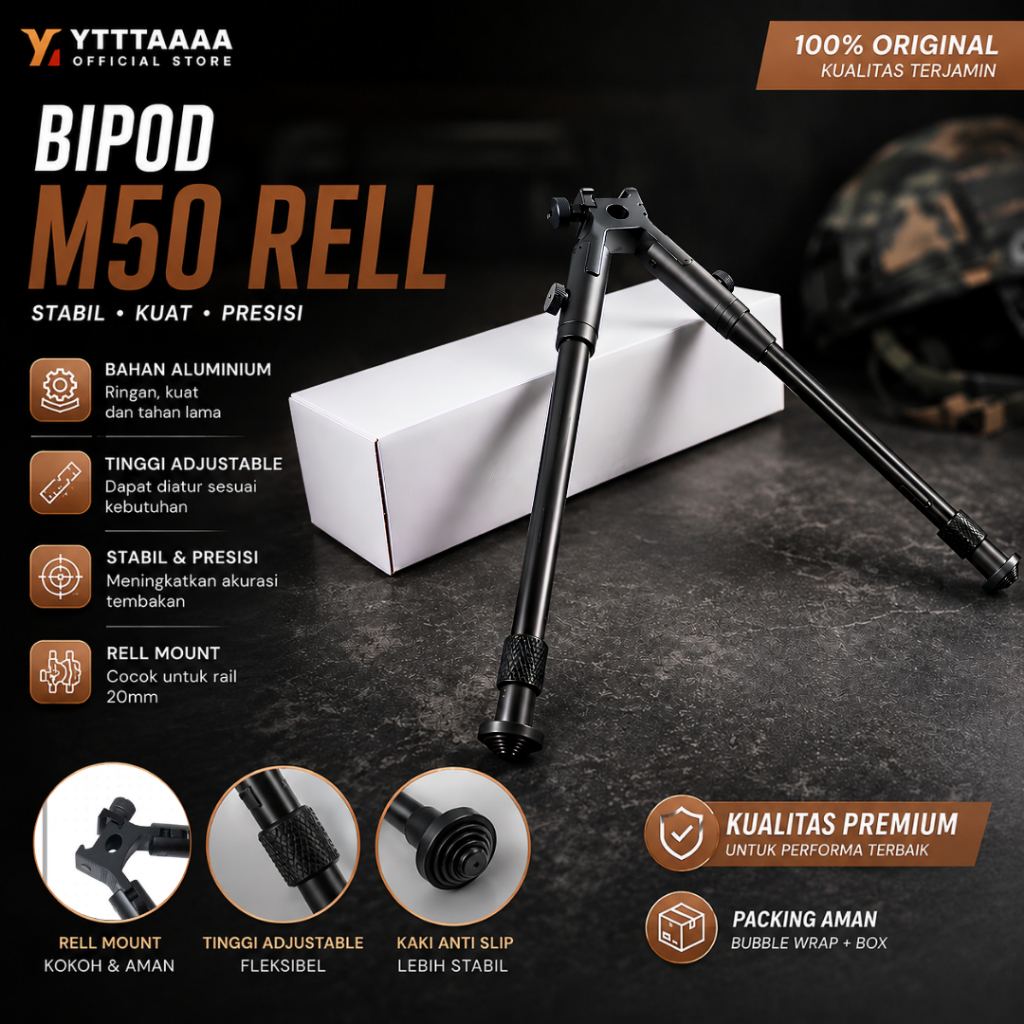 Bipod Rel Senapan Angin PCP & Airsoft - Bipot Lipat Retractable Aluminium 25cm
