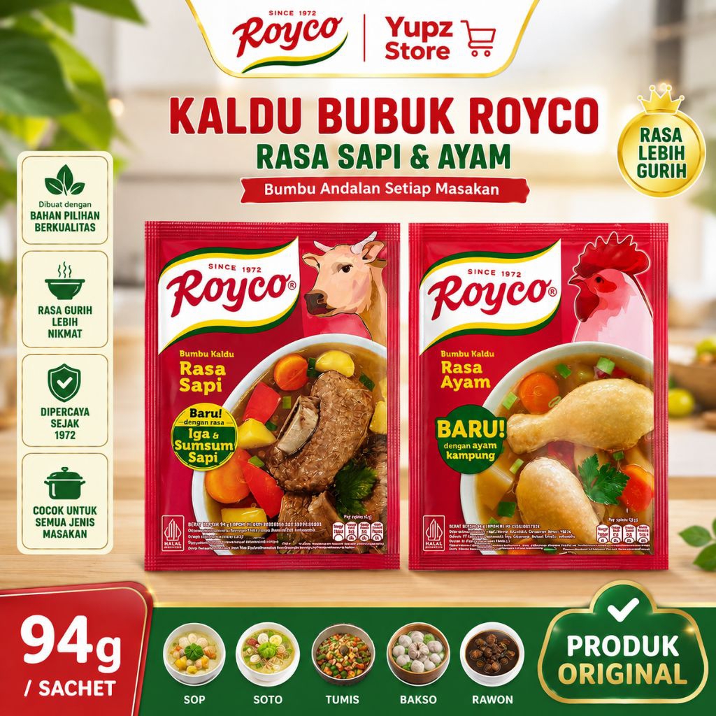 Royco Kaldu Rasa Sapi & Ayam 94gr Original | Bumbu Penyedap Masakan Gurih Kemasan Besar