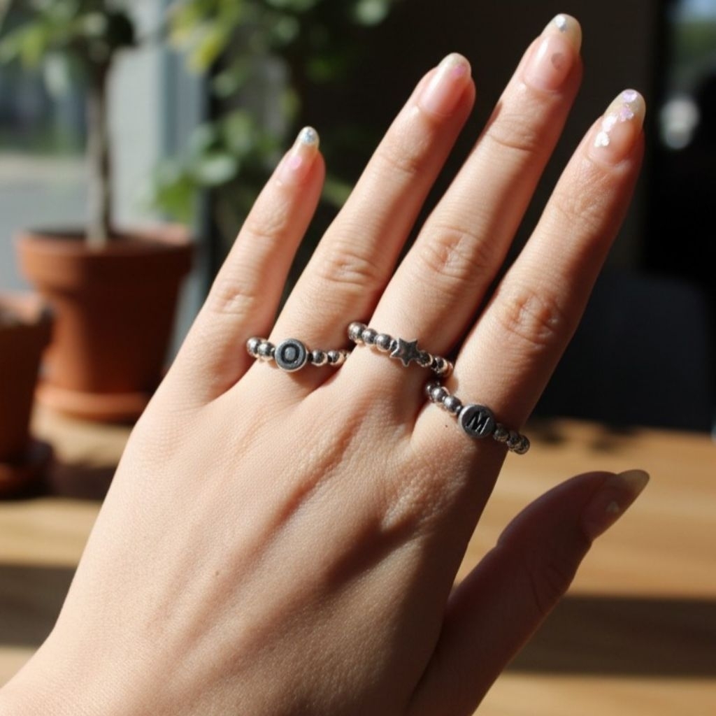 CINCIN COUPLE COUPLE RING HURUF CINCIN BINTANG SILVER Y2K RING COUPLE