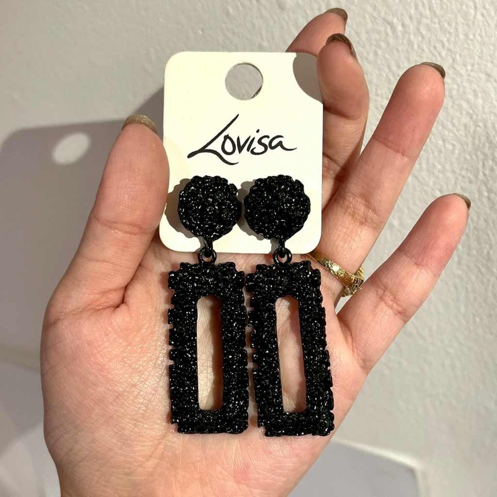 LOVISA Black Geometric Trapezoidal Earrings / Anting