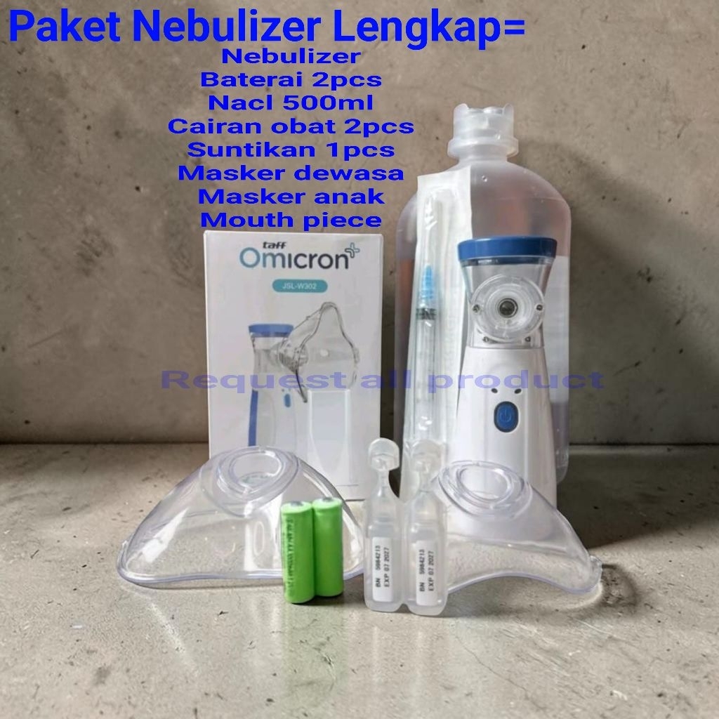 Nebulizer  Paket Lengkap Nacl 500ml Cairan Obat 2pcs Alat Bantu Pernapasan Portable Uap