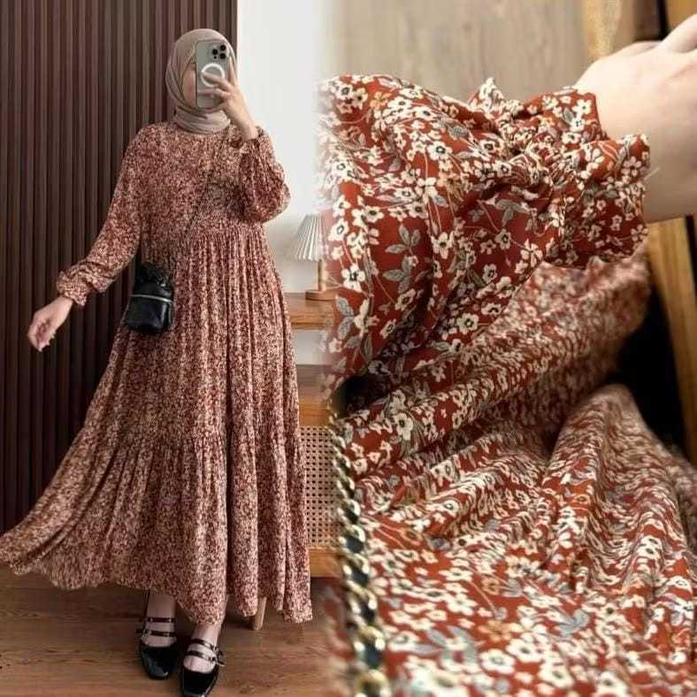 Midi Dress Rayon Premium Motif Bunga