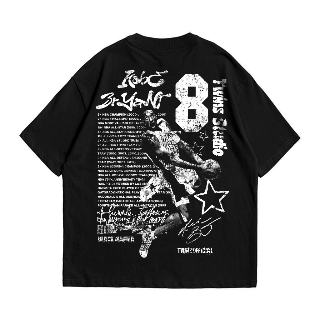 Twins Tshirt Kobe Bryant Vintage No 8 Black Kaos Basket Vintage Cotton Combed 24s Unisex Tees