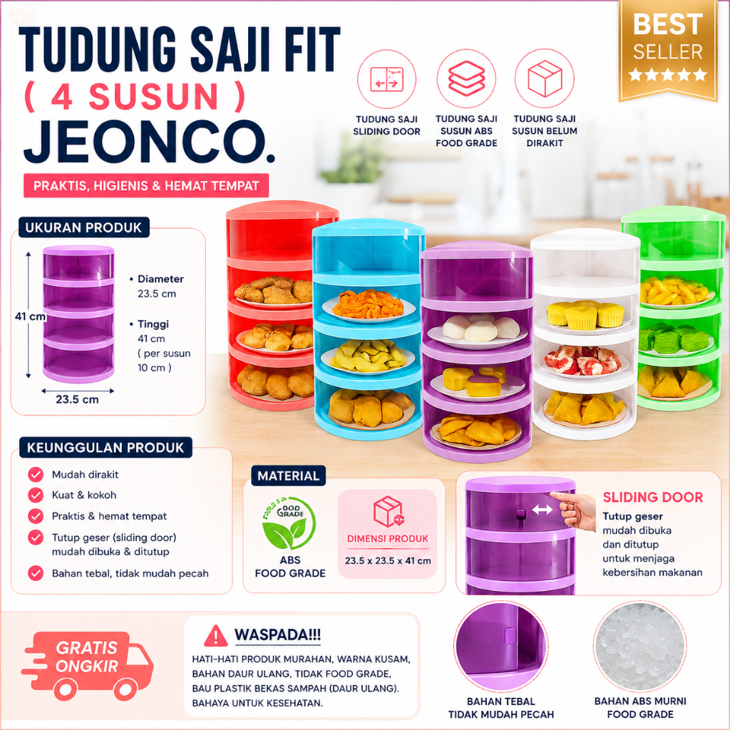 Rak Penyimpanan Makanan FOOD GRADE Tudung Saji 4 Susun FIT Lebih Tebal Praktis Murah Aman Sehat
