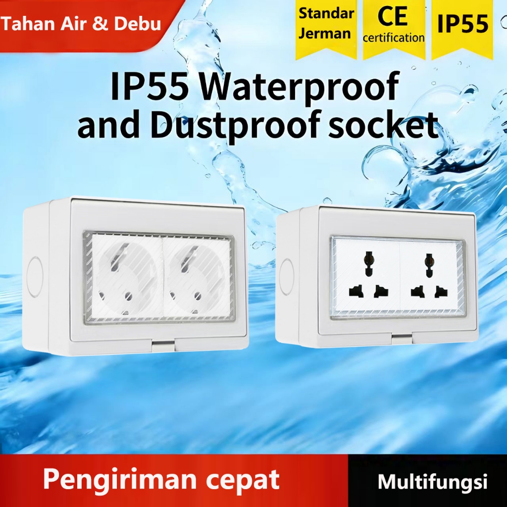 IP55Waterproof Anti Air Soket Listrik Dinding Colokan Eropa 2Lubang/3Lubang 250V16A IP66 Stop Kontak