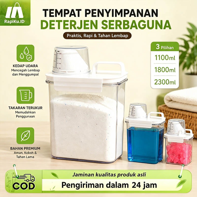 Wadah Penyimpanan Deterjen Cucian Rumah Tangga - Ember Plastik Kedap Udara Berkapasitas Besar | Alat