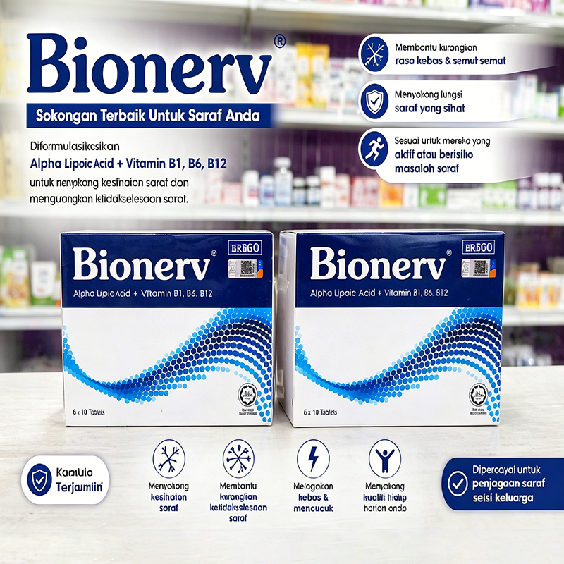 Bionerv 60Tablets Alpha Lipoic Acid Vitamin B1 B6 B12