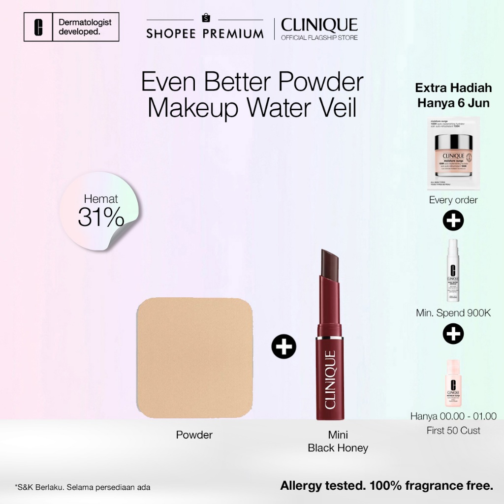 Clinique Official Even Better Powder Makeup Water Veil SPF 27/PA++++ Refill | bedak wajah, bedak [6.