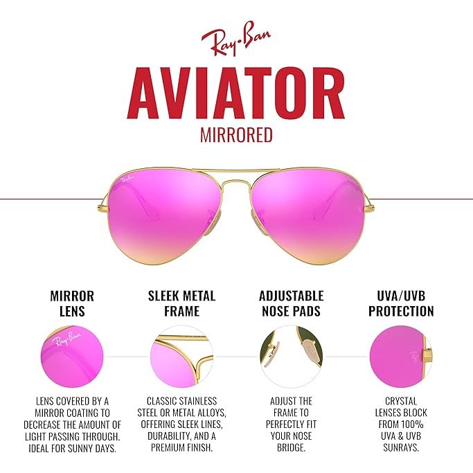 Kacamata Rayban Aviator RB3025 112/Z2 58 Gold Lens Mirror Pink Original