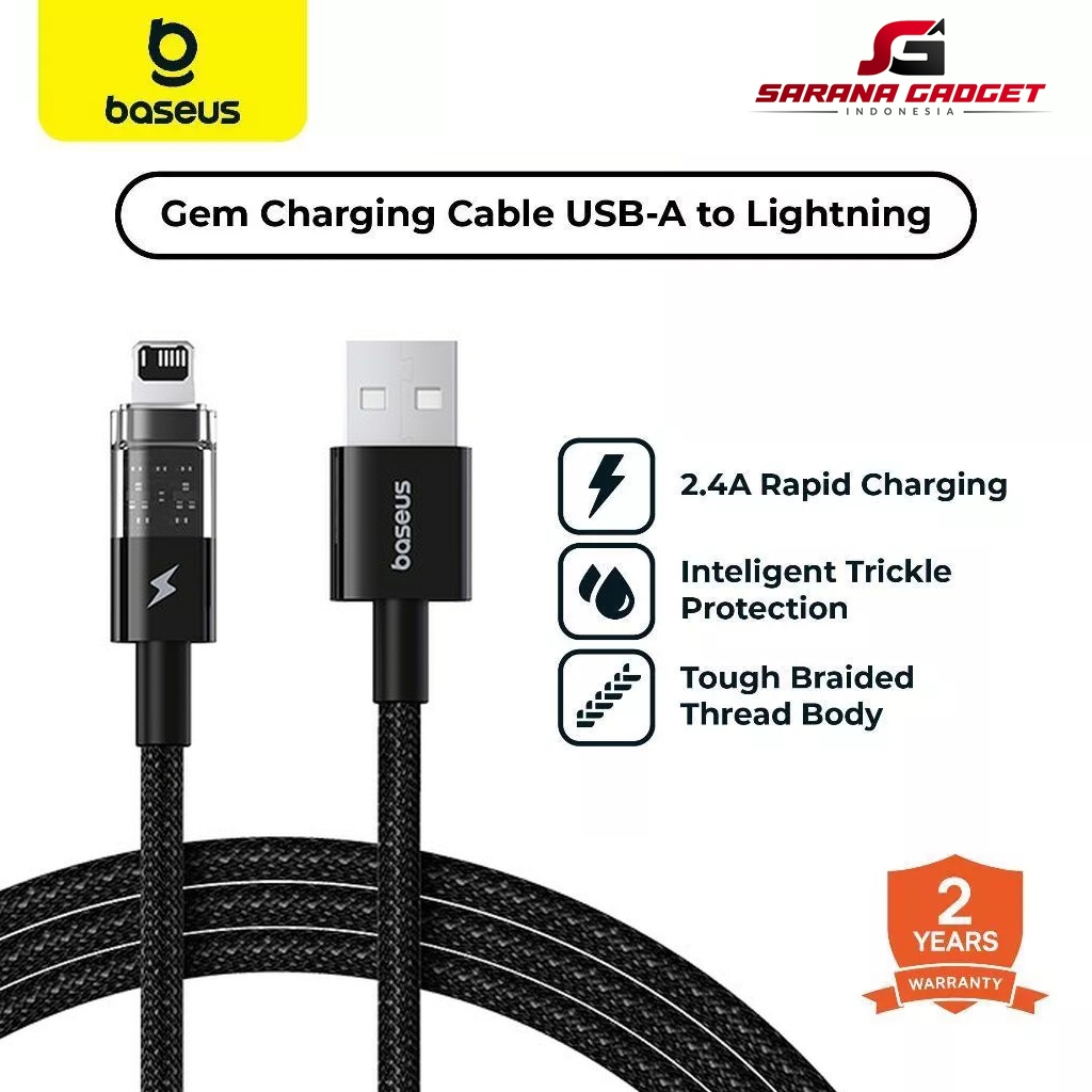 Baseus Kabel Data Gem USB A to Lightning 2.4A 1M 1 Meter Fast Charging Iphone 5 5S 6 7 8 X XS XR Max