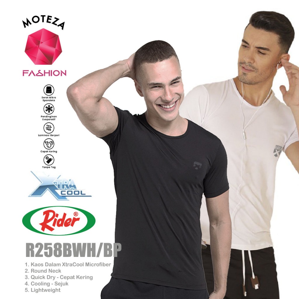 Rider Xtracool R258BWH R258BP R 258 Kaos Dalam Pria Round O Neck | Hitam Putih