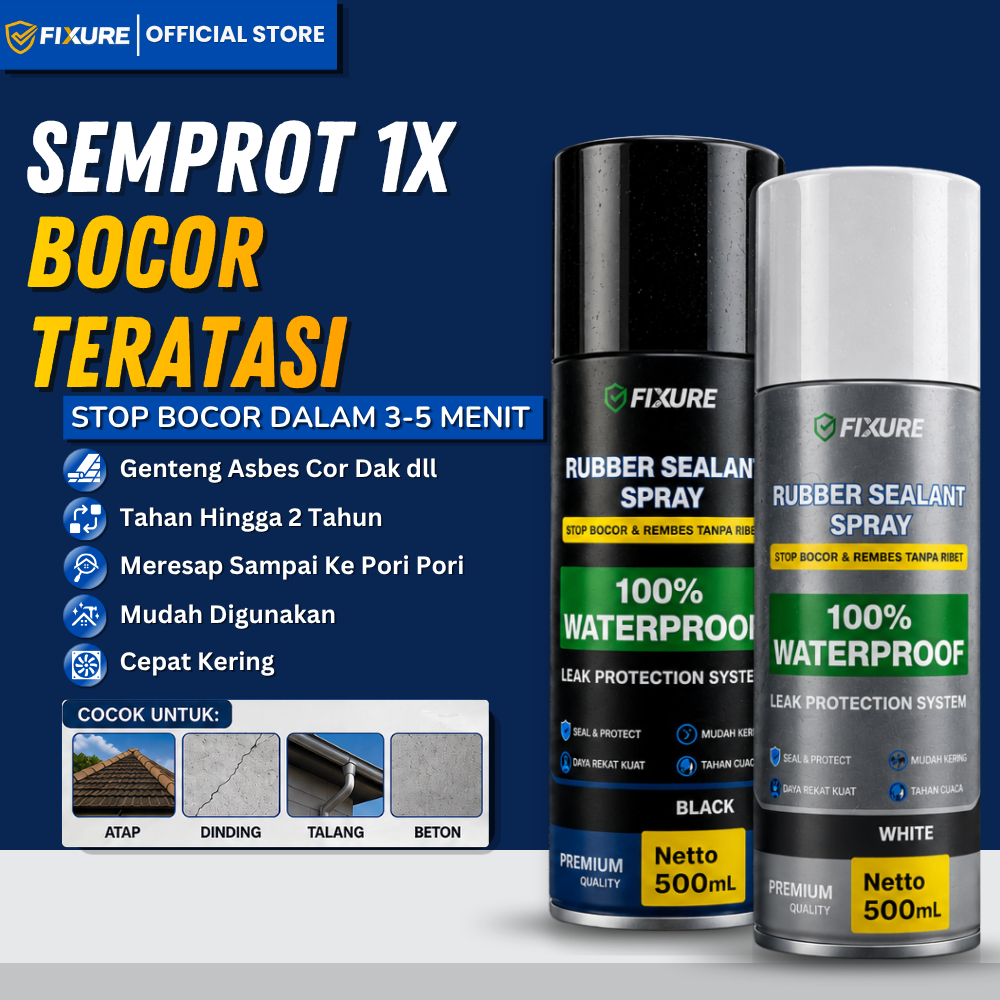 Semprotan Pelapis Anti Bocor Waterproof untuk Atap Dinding dan Kolam 400ml Pilihan Warna Hitam Putih