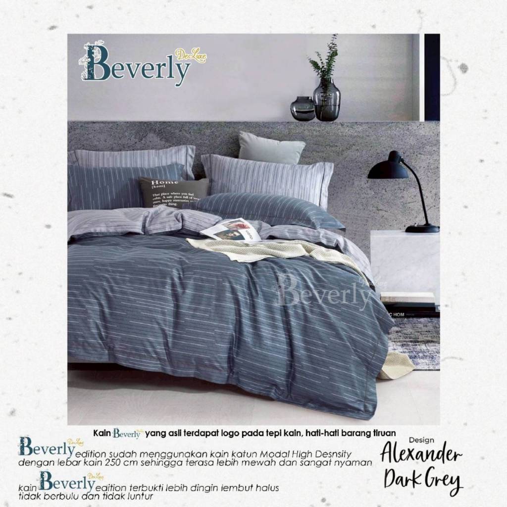 SPREI HAND MADE KARET ANTI GESER MOTIF ALEXANDER DARK GREY KATUN CVC OOREMIUM MERK BEVERLY