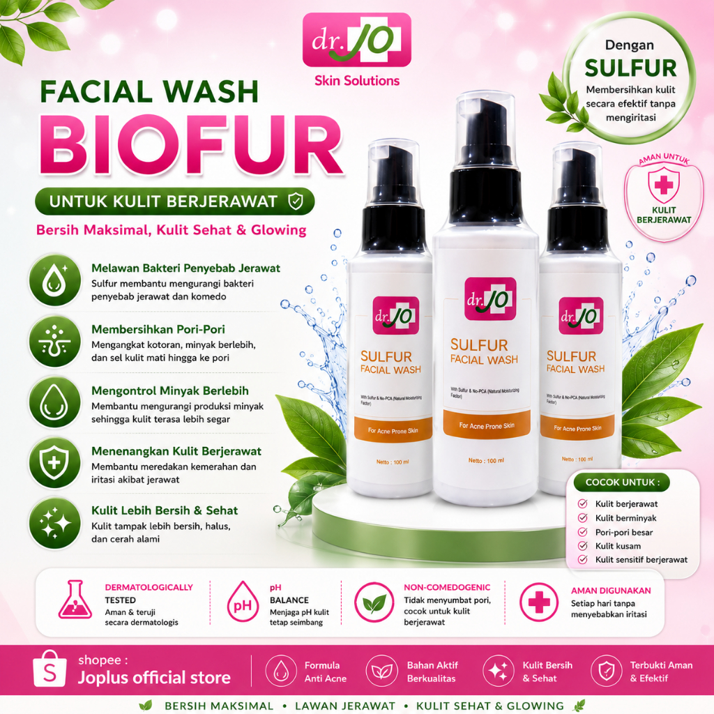 DR JO FACIAL WASH BIOFUR / SULFUR LIQUID SOAP | SABUN JERAWAT KLINIK DR JO BPOM AMAN HALAL