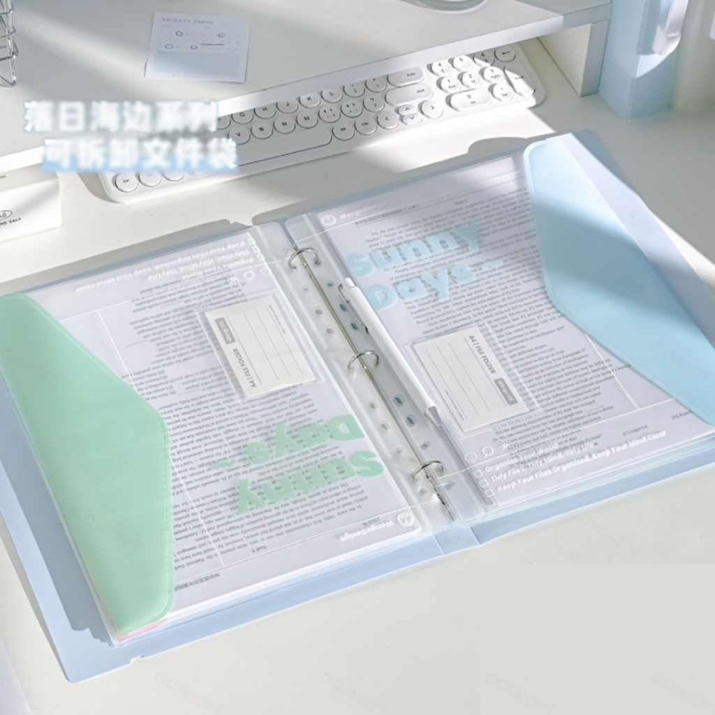 File Pocket Binder A4 Transparent Pastel - Folder Organizer Dokumen A4 3 Ring Multifungsi