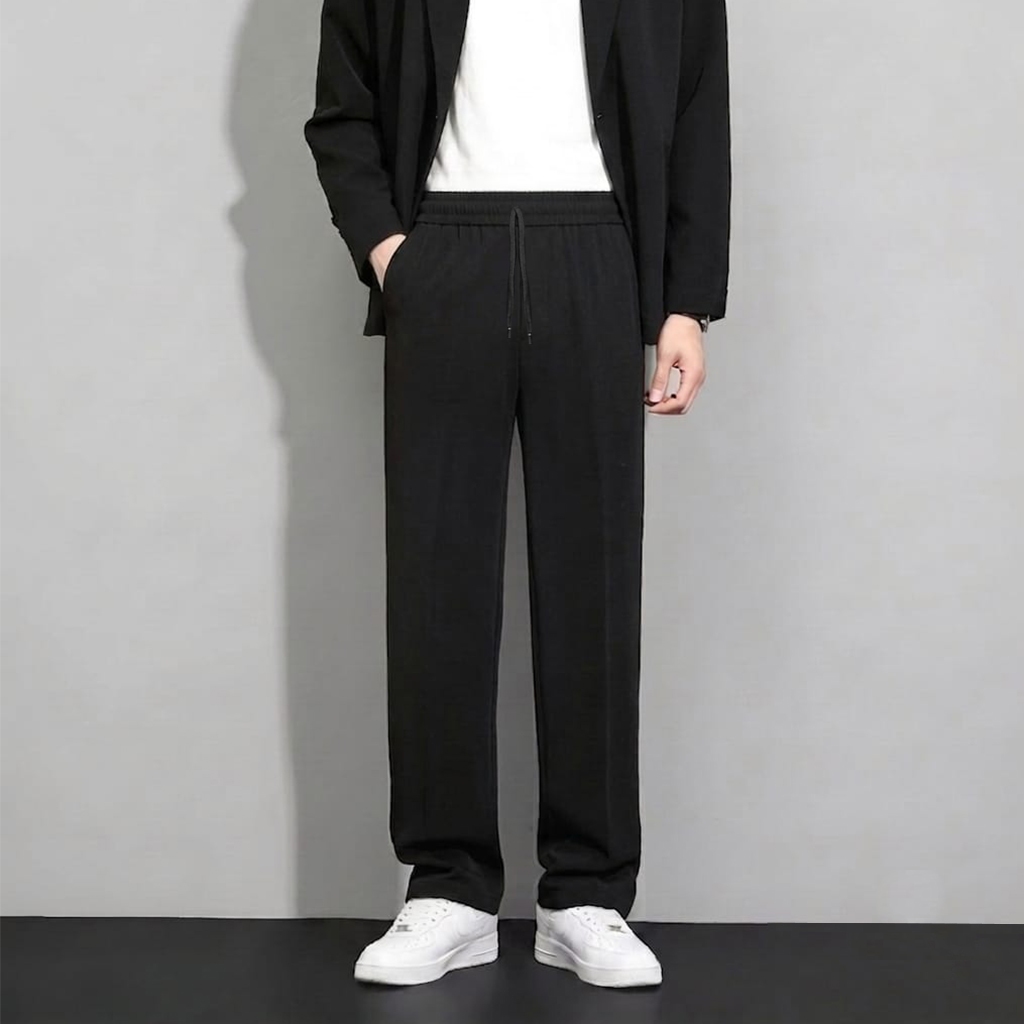 Celana Pria Loose Pants Black Oversize Longgar Casual Sporty Formal Fleksible Style