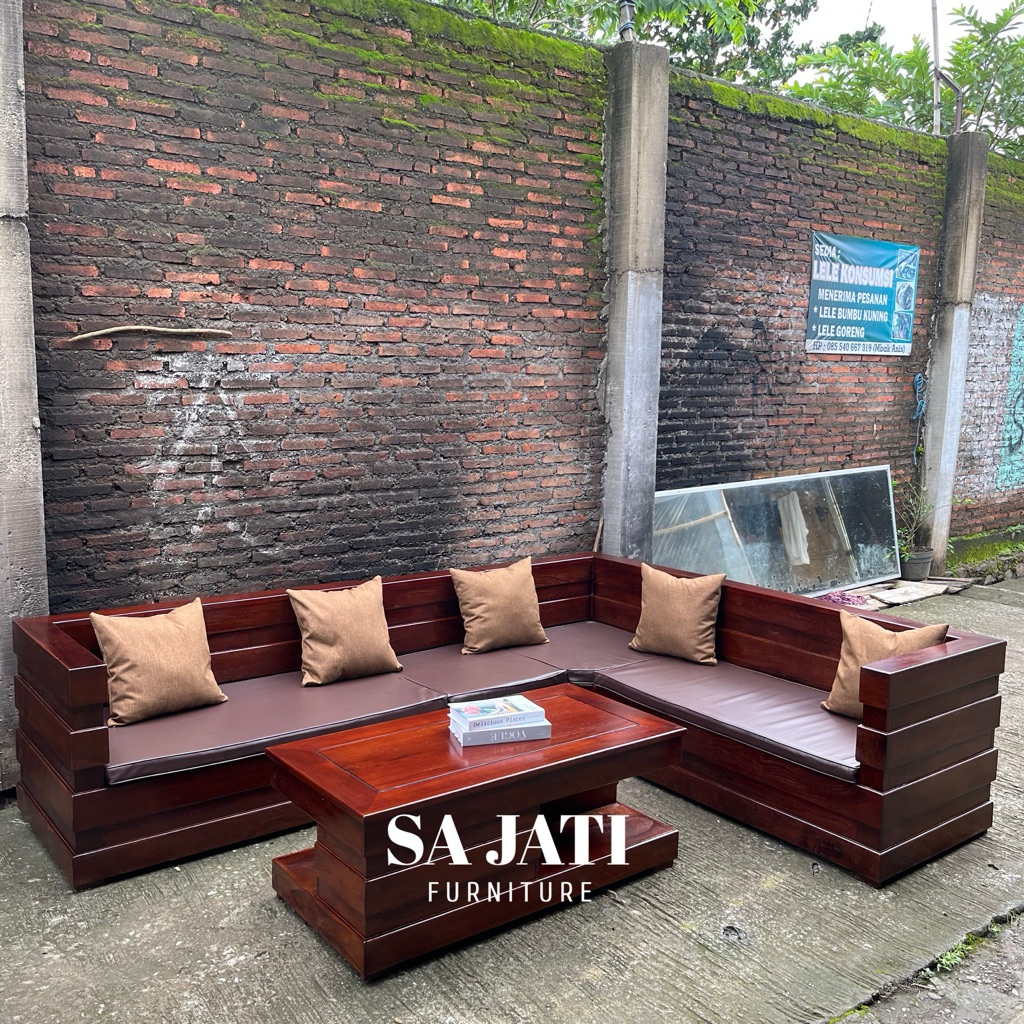 kursi sudut box jati minimalis - Ready stok kursi box jati ruang tamu - Kursi tamu box jati miniamls