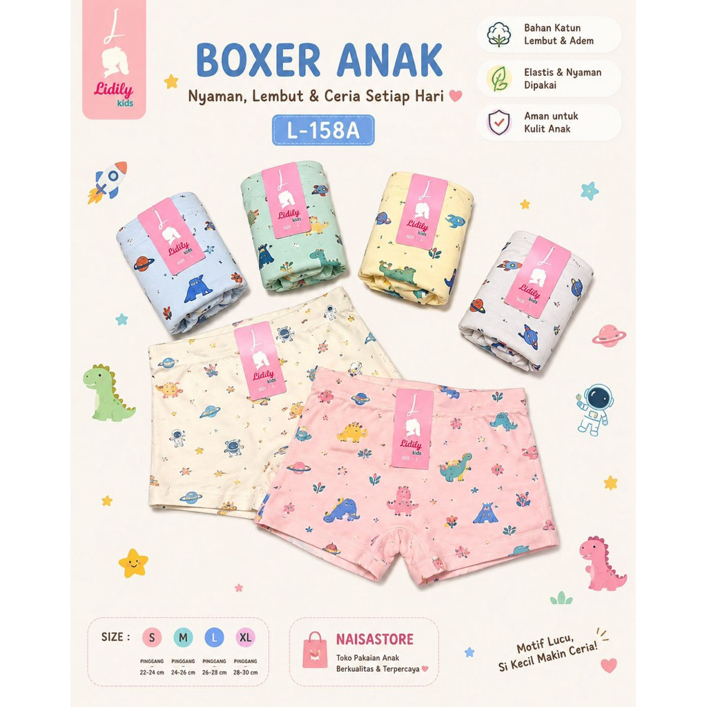 Boxer Anak Perempuan Lydyly Lidily Original Motif Gambar Cake L158B, CD Anak Cewek Segiempat, Celana