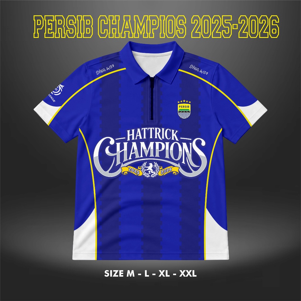 Jersey Persib Bandung Special Edition Hattrick Champions Full Printing - Kaos Supporter Bobotoh Eksk
