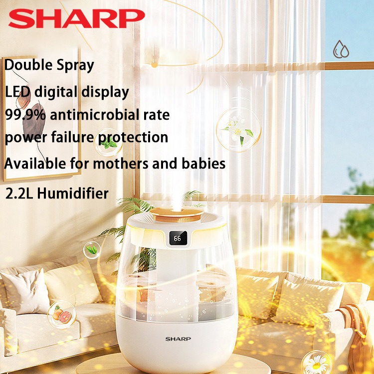 Sharp Air Humidifier 2.2L Portable Ultrasonic Aroma Essential Oil Diffuser USB Cool Mist Maker Purif