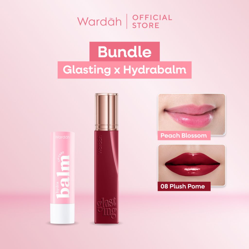 [BUNDLE] WARDAH Paket Hydrabalm Lip Care Peach Blossom 4 g + Glasting Liquid Lip / Matte Lip Cream -