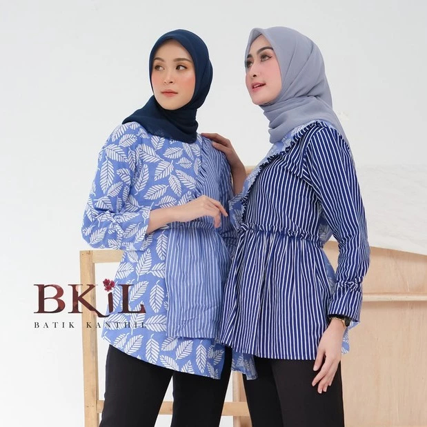 Blus Daun Lurik Atasan Wanita Batik Seragam Kerja All Size Baju Batik Modern