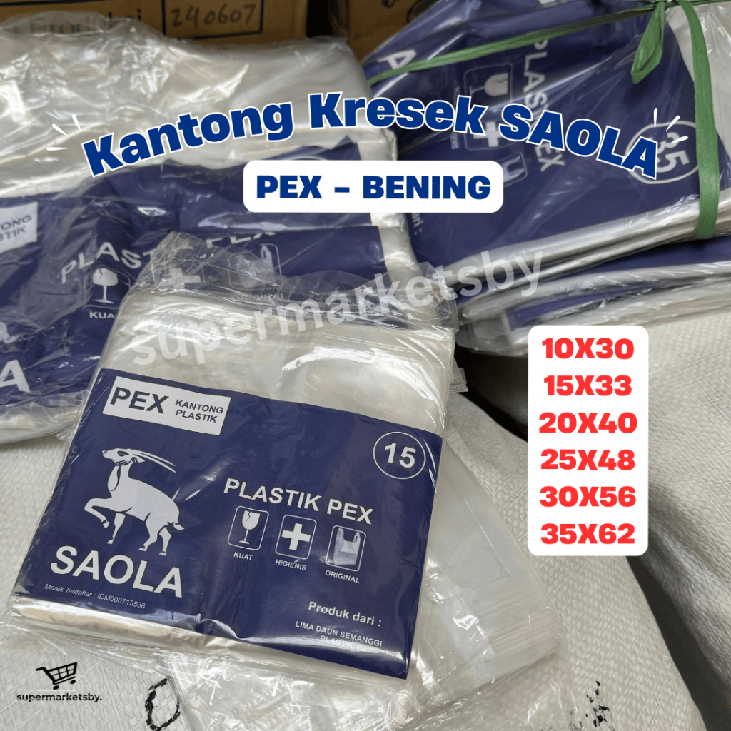 Kresek PEX SAOLA Bening 10x30 15x33 20x40 25x48 30x56 35x62 / Tas Kantong Plastik 10 15 20 25 30 35