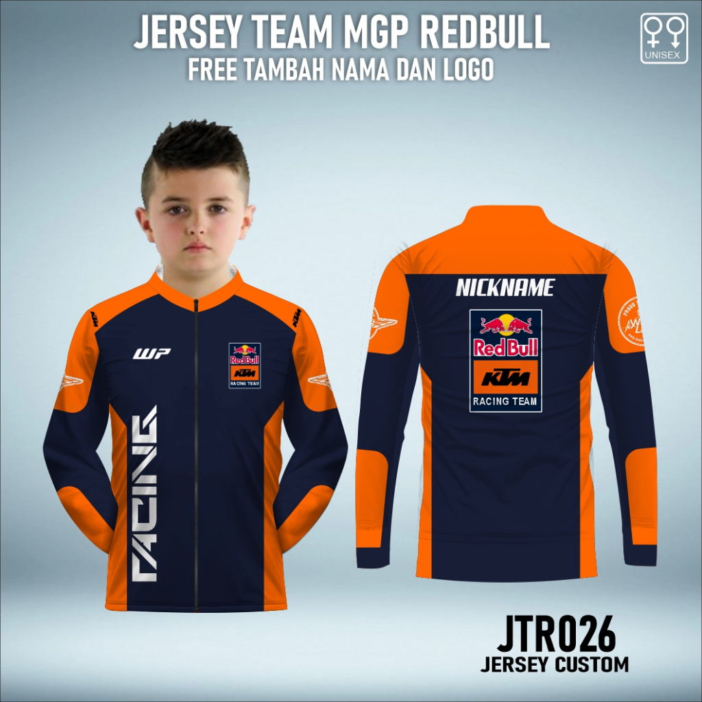 Jersey jaket tracktop anak team motogp026 team redbull free custom