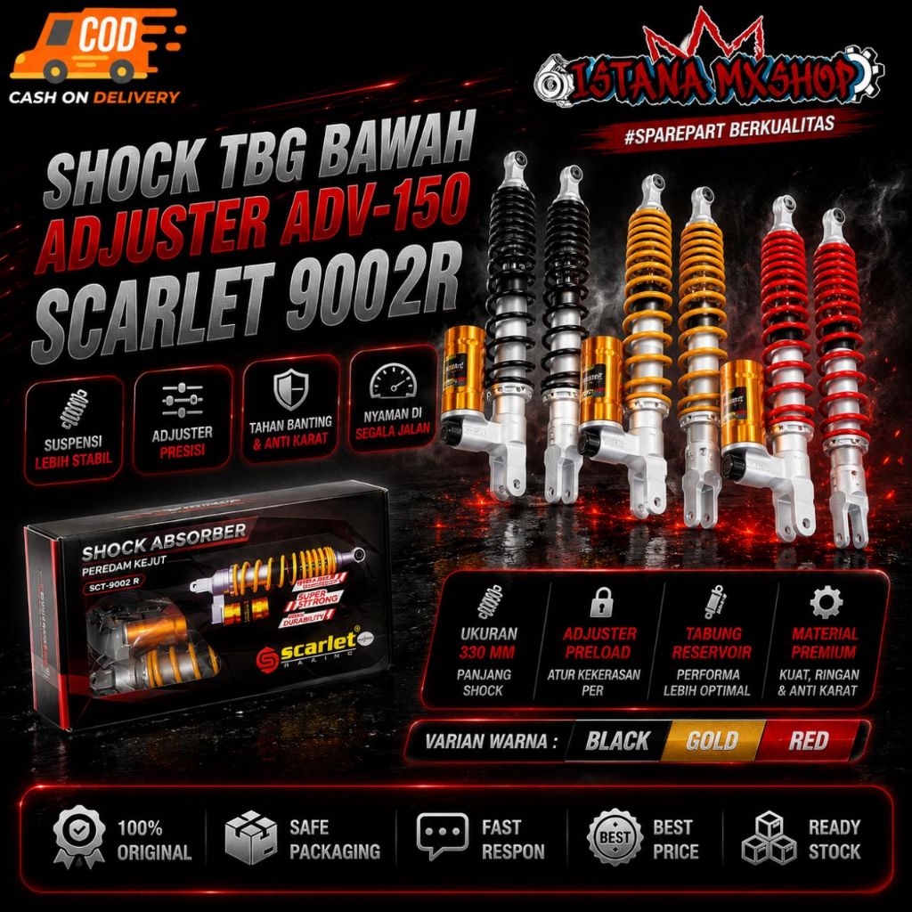 Shock Absorber Shockbreaker Scarlet Racing Tabung Bawah Adjuster 9002 R ADV 150 click fungsi rebound