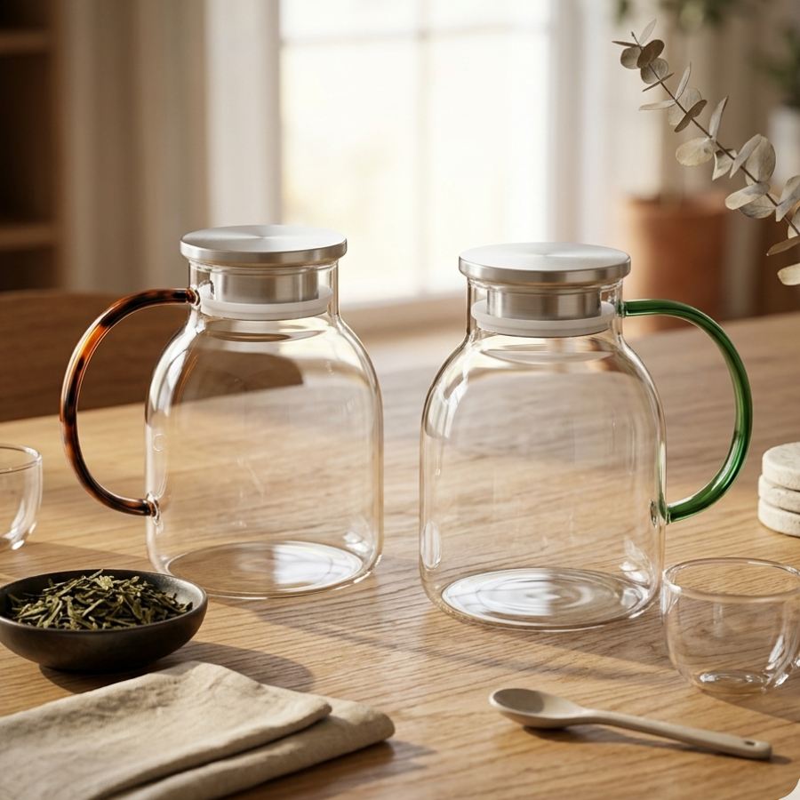Pitcher Kaca Borosilikat 2L Tanpa Corong Spoutless Carafe Water Jug Aesthetic Korea Glass Teapot Tek