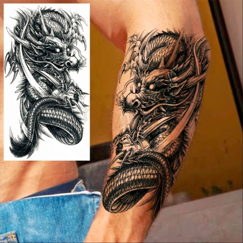 ZARIL77-Tato Temporer SERI HB 702 NAGA TERBANG | Tahan air Sementara Motif tato Naga Hitam