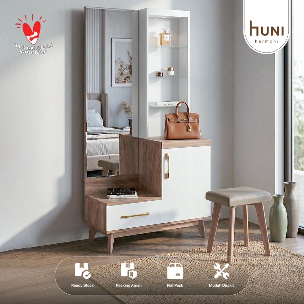 Siantano - Dresser Set Modern DR Caribia dengan Cermin Penyimpanan Serbaguna | Meja Rias Cermin