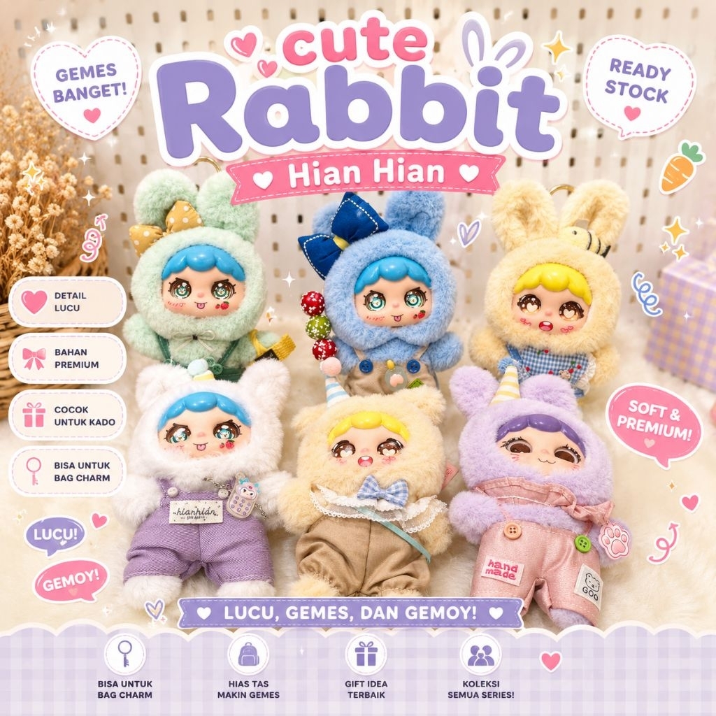 Gekacraft - Bagcharm/Gantungan tas Cute Rabbit Hian Hian Plush