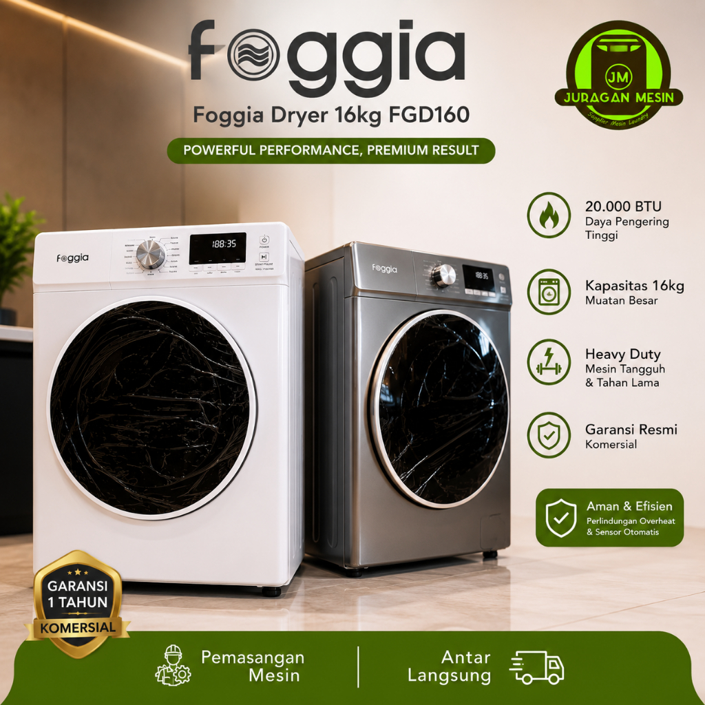 Dryer FOGGIA 16kg Mesin Pengering Pakaian Laundry - Mesin dryer GAS | Dryer kapasitas besar