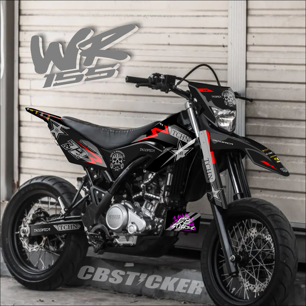 Stiker Striping WR 155 Custom Hitam Biru Full Body Supermoto | Decal WR155 Racing Style Premium
