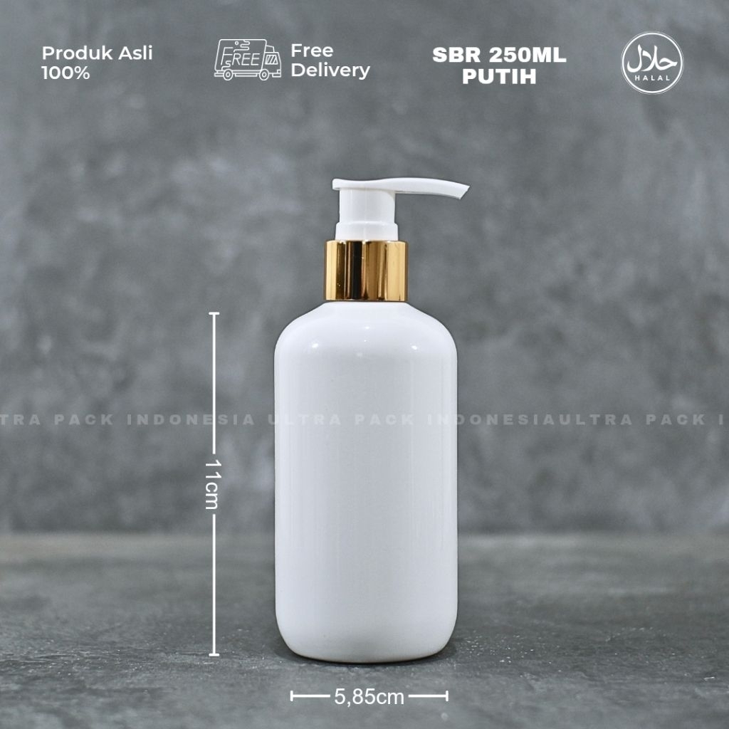 KEMASAN BOTOL POMPA 250ML - BOTOL PET SBR 250ML PUTIH + LOTION PUMP ALUMINIUM