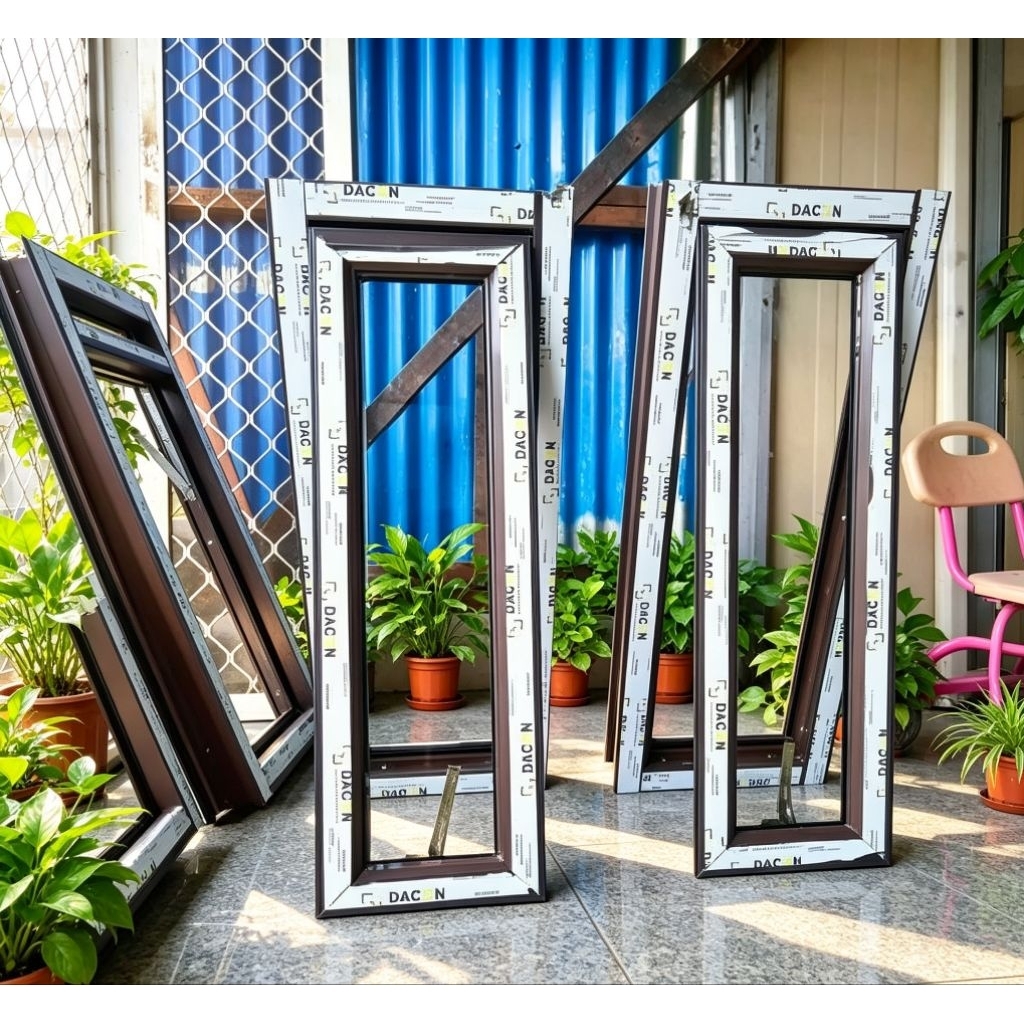jendela aluminium dengan ukuran T 120 x L 30 free Peking kayu