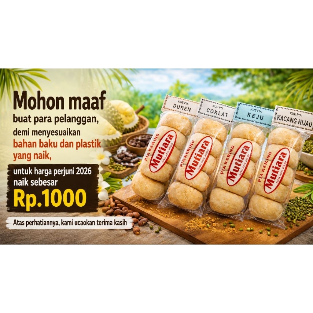 Pia mutiara pia kering pia semarang pia enak pia halal coklat duren keju kacang hijau isi 5 butir pi