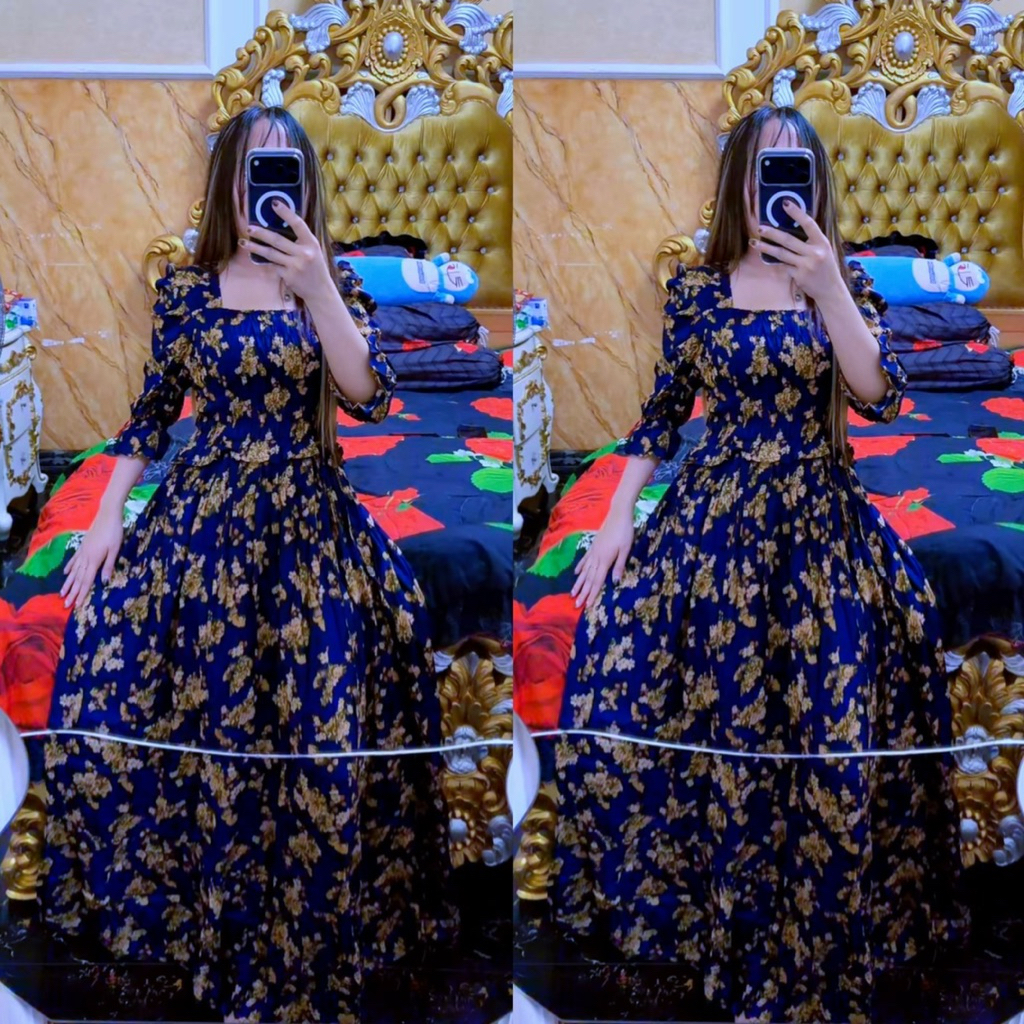 kemala dress sabrina full kerut bunga