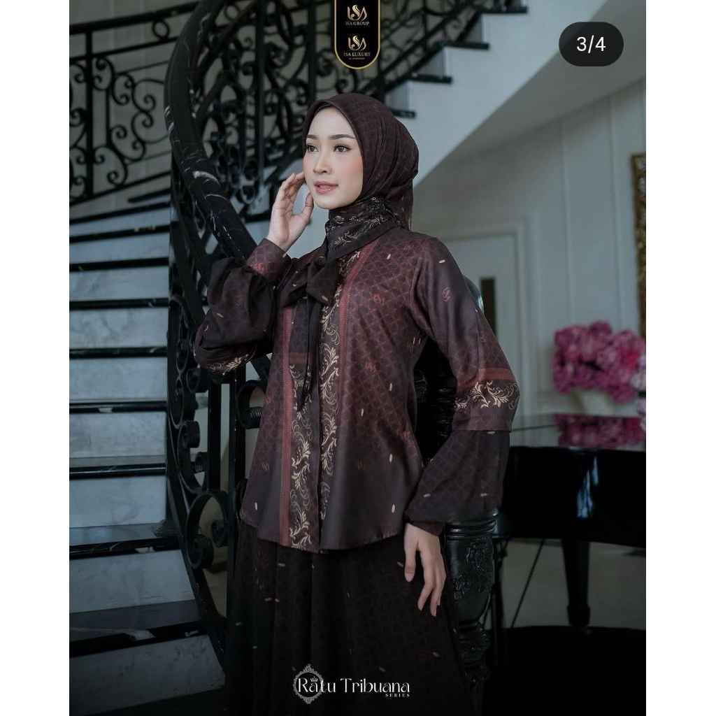 (READY STOK) SARIMBIT HALVERA GAMIS MOM STYLE 3 - ONE SET WANITA MAHOGANY - SARIMBIT WARNA MAHOGANY 