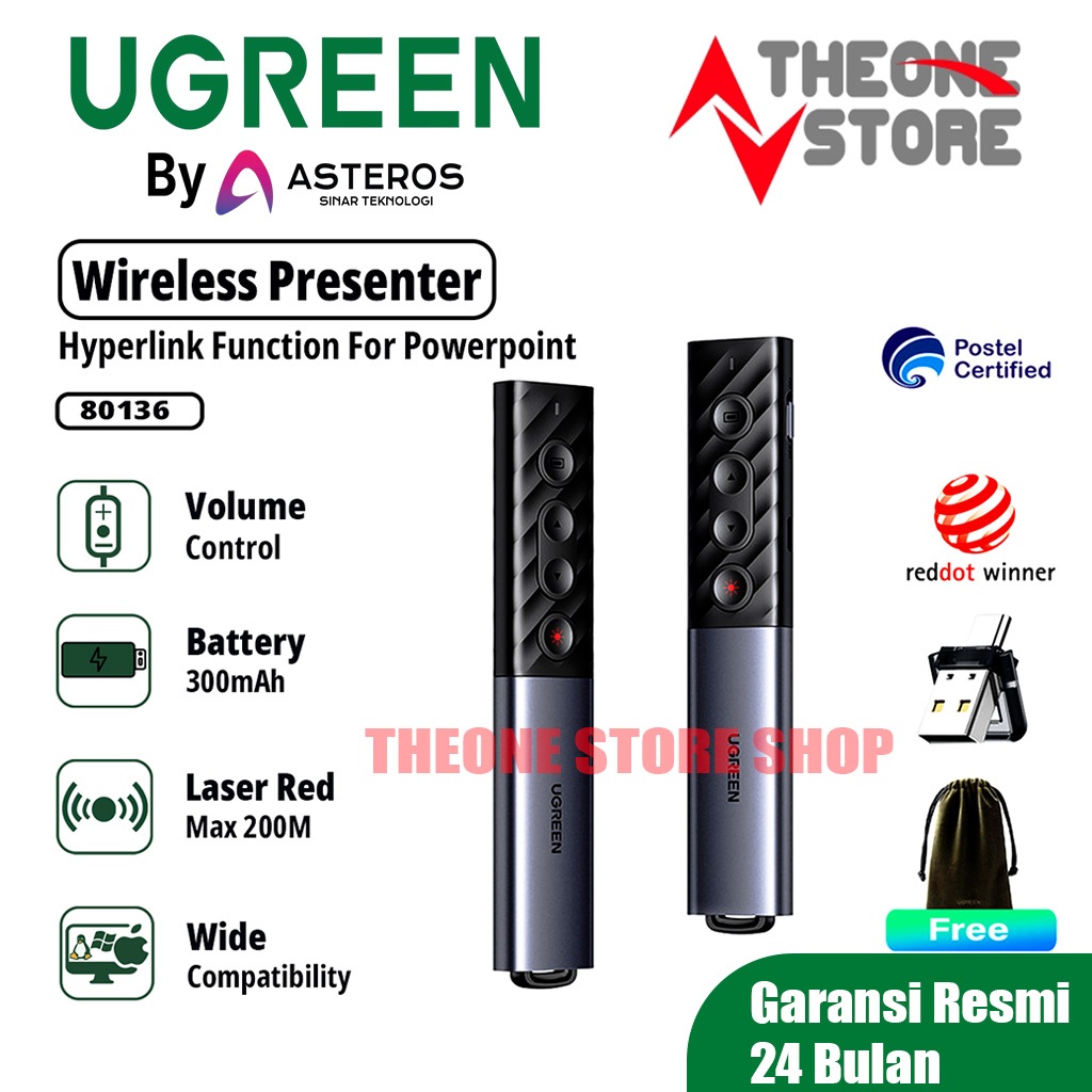 UGREEN Wireless Presenter Laser Pointer Presenter ,Remote Laser Pointer Untuk Presentasi