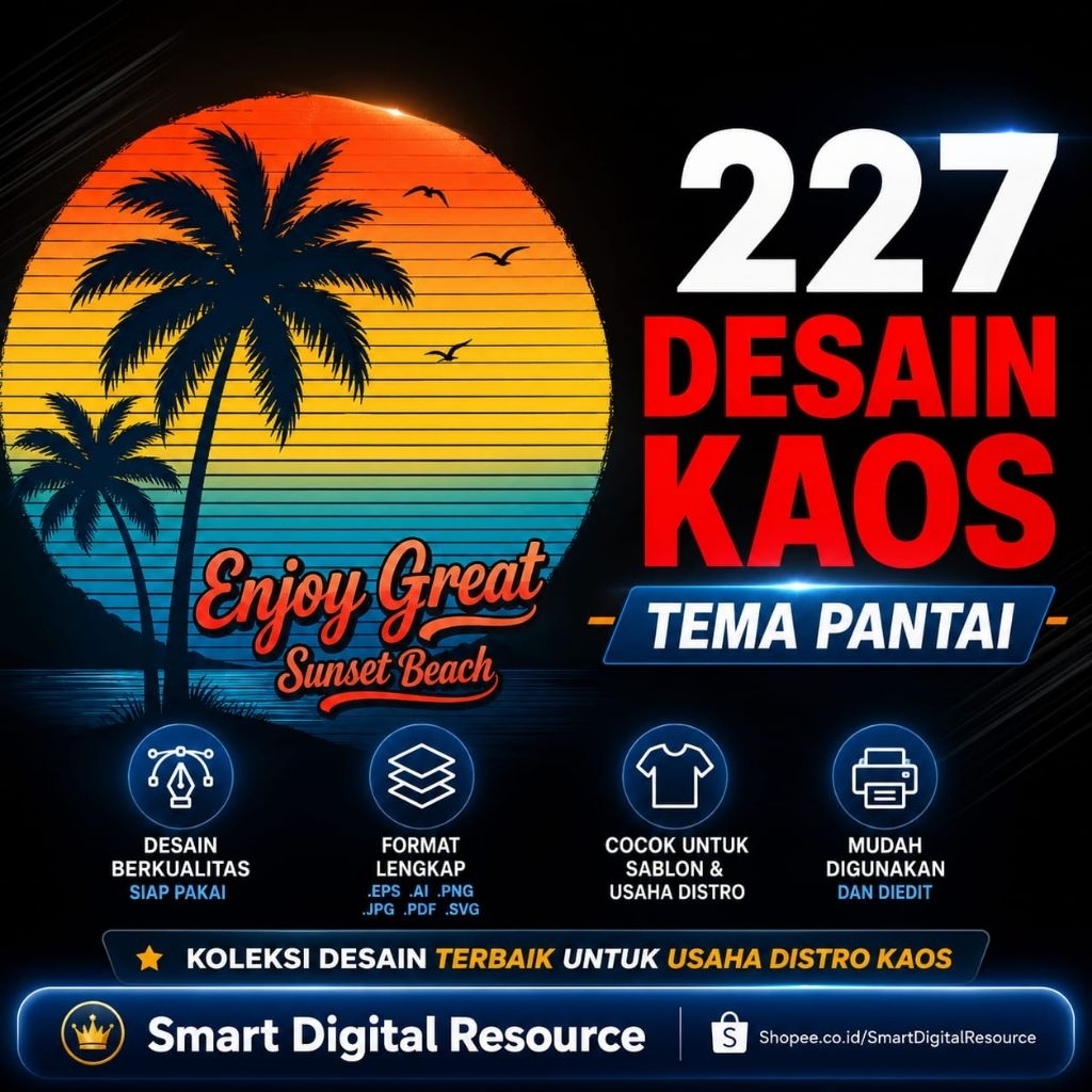 227 DESAIN KAOS TEMA PANTAI FORMAT VECTOR