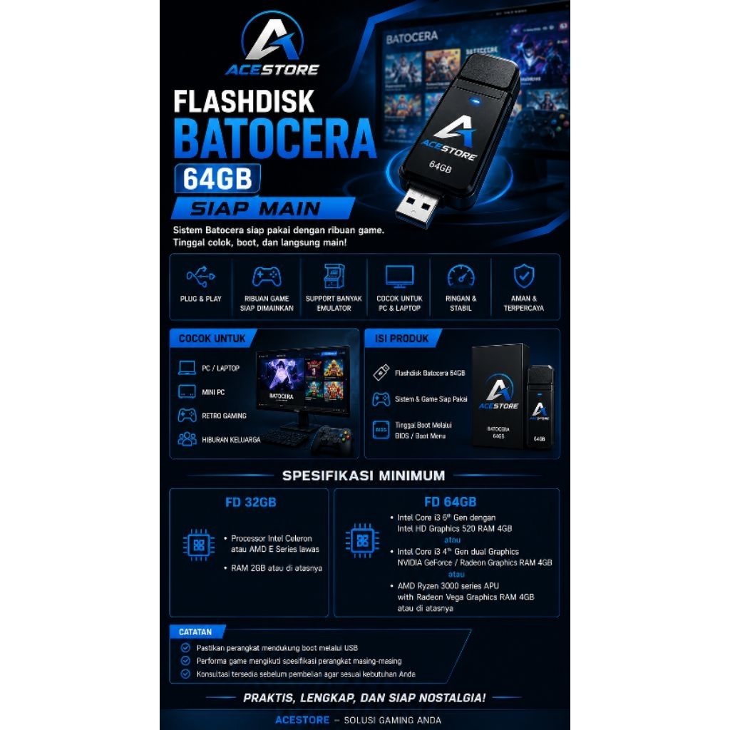 Flashdisk/Flashdrive USB Game Batocera plug and play
