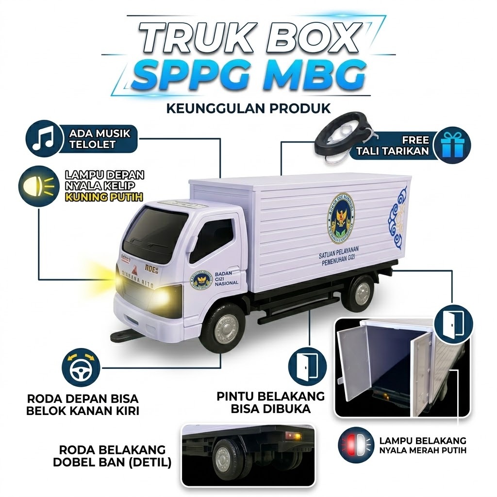 Mainan MOBIL TRUK BOX MBG White Edition / Mainan Mobil Mobilan TRUK BOX MBG/ Mainan Anak Laki-Laki